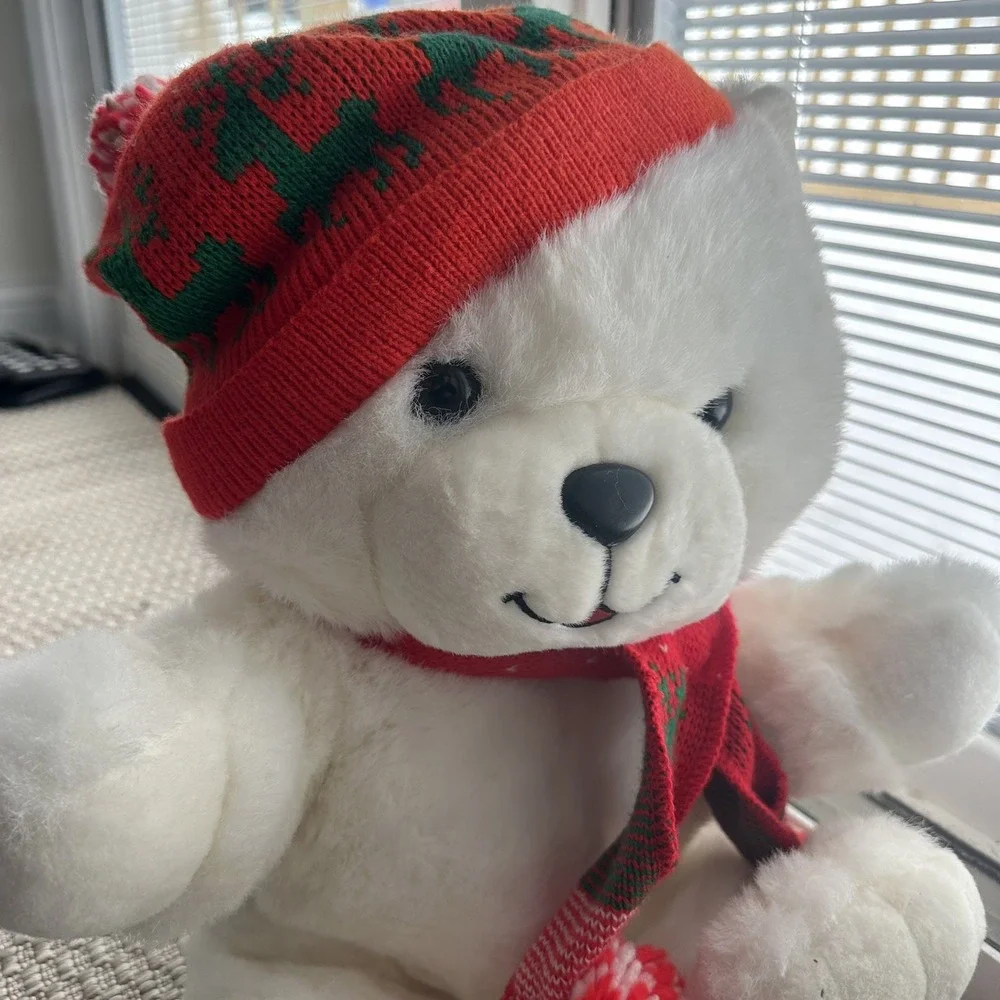 Kmart Dan Dee 1987 Christmas White Teddy Bear Plush Stuffed Vintage